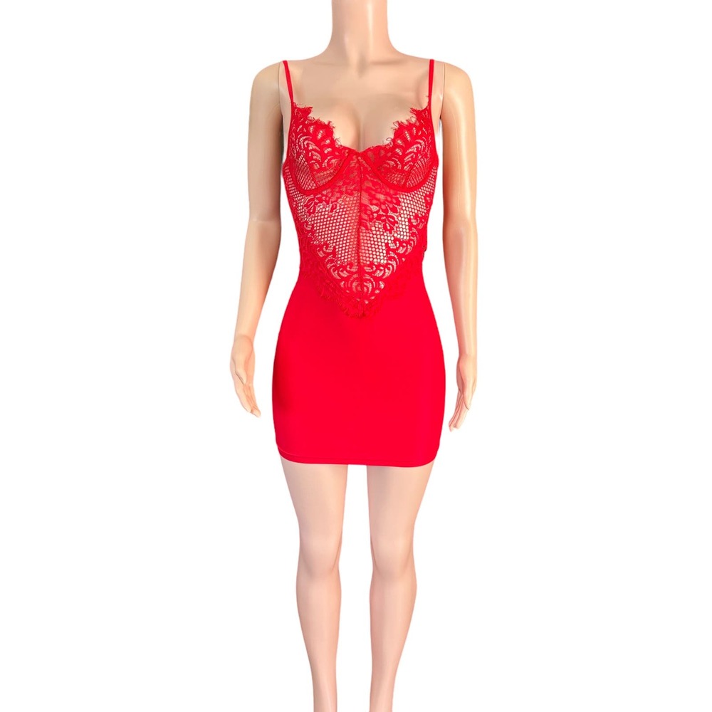Celebrity Fashion by Hera Collection Red Lace Bodycon Dress Size XS Small